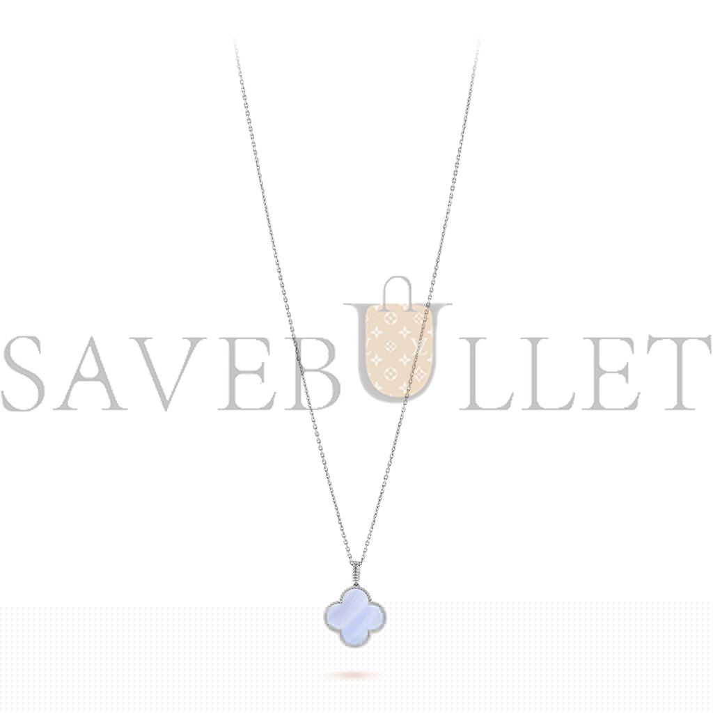 V*N CL*F  arpels magic alhambra long necklace, 1 motif - white gold, chalcedony  vcarp6l900